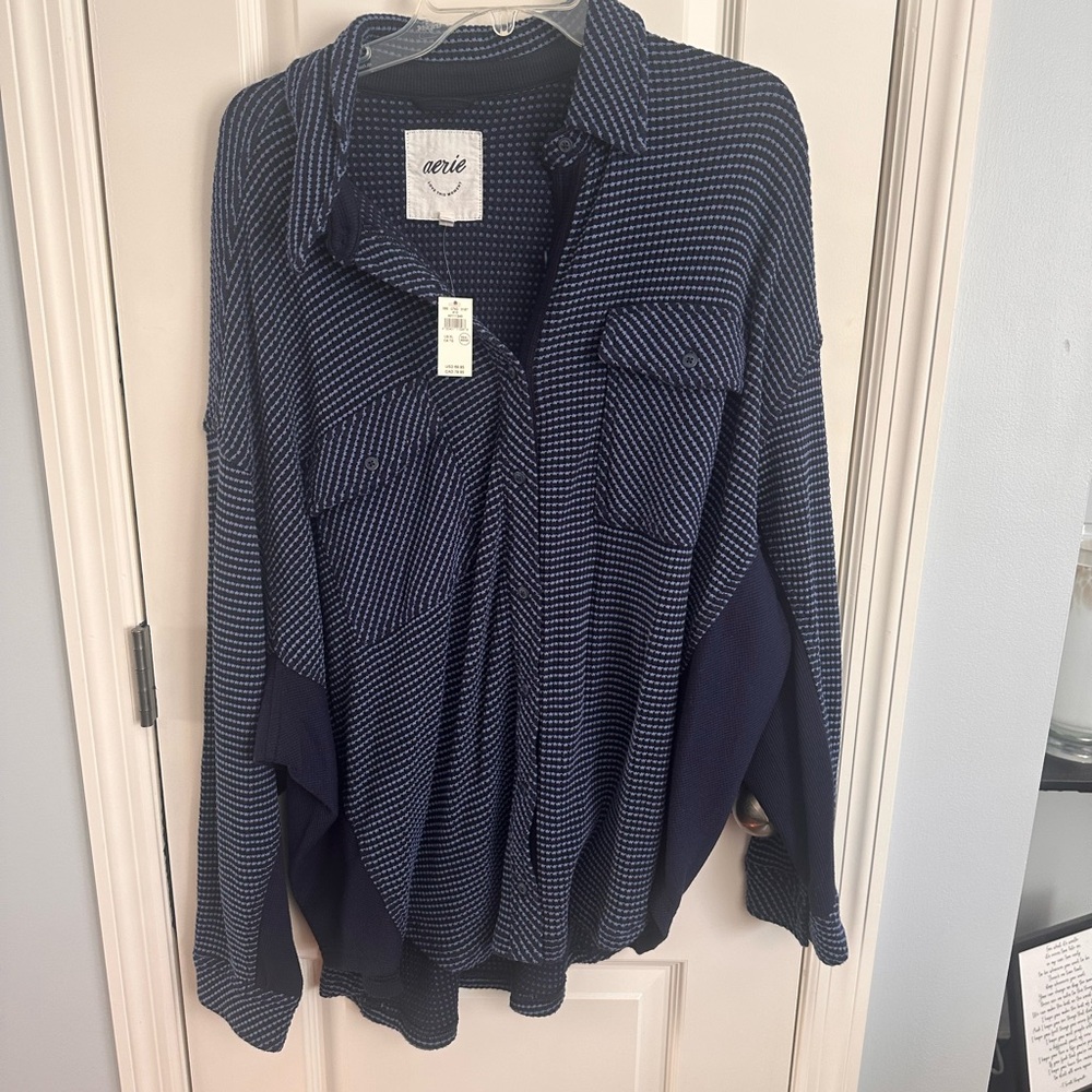Aerie Navy and White Striped Shirt. Knit and comfy. New with tags